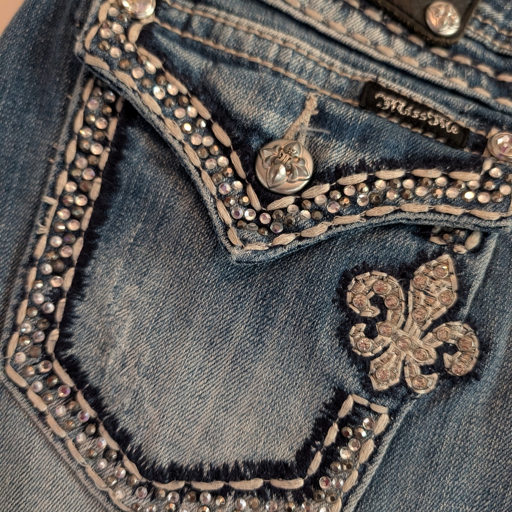 Miss Me Blue Straight Leg Jeans with Embellished Pockets - Picture 5 of 9